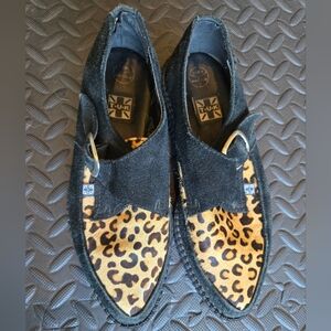 T.U.K Black and Leopard Loafers Faux Fur